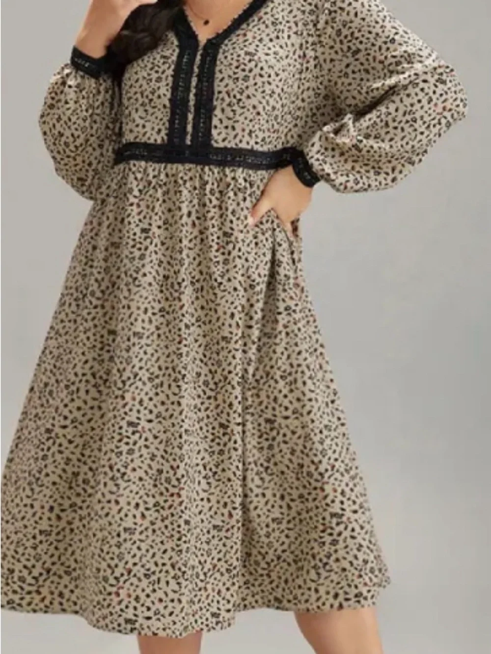 BloomChic Beige Leopard-Print Midi Dress with Black Trim - Picture 1 of 4